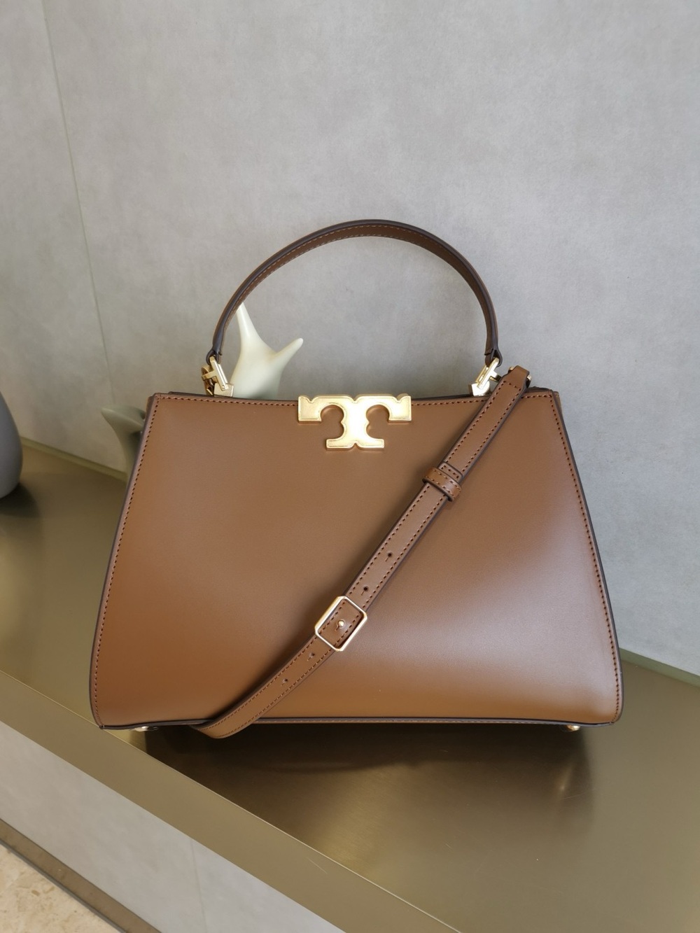 Tory Burch Tan Leather Structured Top-Handle Satchel